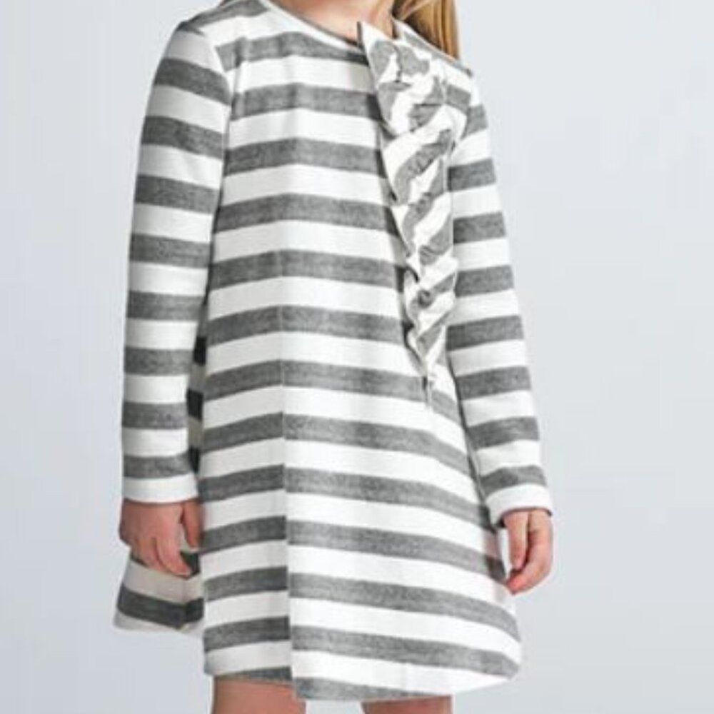 Mayoral Gray Stripe 3D Bow Dress Girls Size 4 Long Sleeve